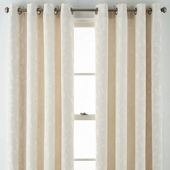 Liz Claiborne Accents 2 Quinn Leaf Ivory Grommet Curtain Panels 5 X 84 Poshmark